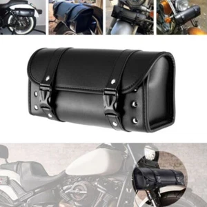Motorcycle Tool Bag Front Fork Handlebar Saddlebag PU Leather Storage Pouch - Picture 1 of 10