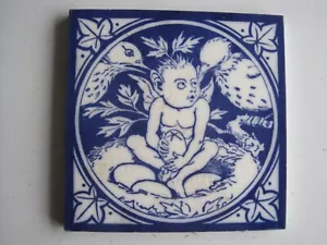 ORIGINAL ANTIQUE MINTONS ELFINS SERIES TILE - ELF STEALING EGG IN NEST C1875 - Picture 1 of 2