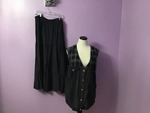 Women’s Plus Vintage 80s 90s Carole Little Skirt West Set Dots Plaid in Navy 24W - Picture 1 of 11