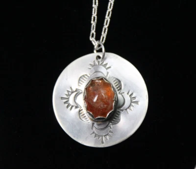 Sunstone Pendant Necklace Oval Cabochon Gemstone Sterling Silver 925 Chain 18" - Image 1 of 4