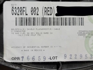 Belden Wire 6320FL 18/2C Solid Shielded Plenum Fire Alarm Cable FPLP Red /100ft - Picture 1 of 7