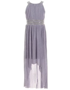 HONEY AND ROSIE Lavender SHINY PLEATED Halter RHINESTONE/PEARLS A-Line DRESS 8 - Picture 1 of 8