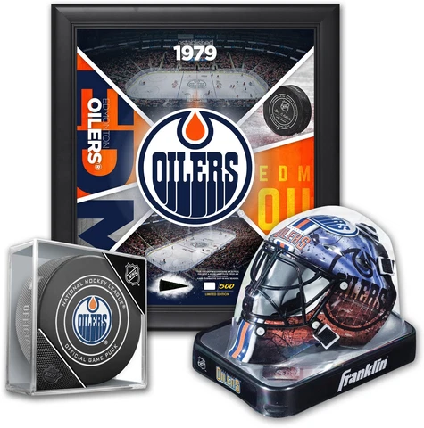 Edmonton Oilers Fan Bundle - With Team 15" x 17" Frame, Mini Goalie Mask & Puck Cover