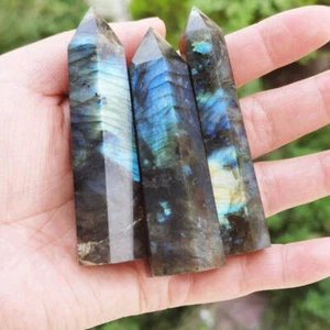 8-9cm Natural Labradorite Quartz Crystal Point Wand Column Obelisk Stone Healing - Picture 1 of 9