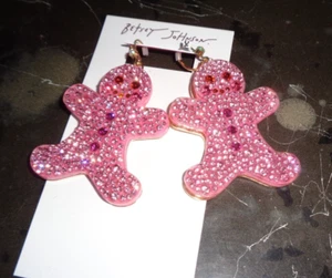 Betsey Johnson Weihnachten Rosa Gingerman Cookie Ohrhänger Set Pailletten - Bild 1 von 1