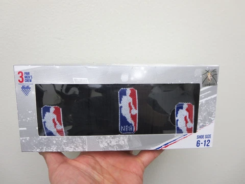 NBA Men’s Crew Socks 3 Pairs Sizes 6-12 Black New In Box Cover
