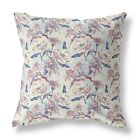 16 White Blue Roses Indoor Outdoor Throw Pillow