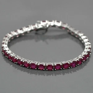 5x4mm Oval Cut Natural Ruby Gemstone 925 Sterling Silver Tennis Bracelet Jewelry - Picture 1 of 8