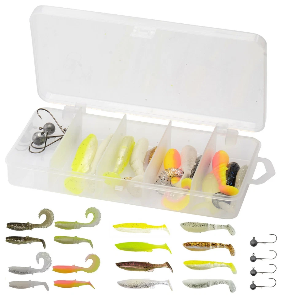 Savage Gear Perch Pro Kit M 20-tlg. Cannibal Shad Curltail 4Play Fat T-Tail Jig - Bild 1 von 1