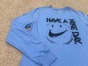 Have A Nike Day long sleeve t shirt blue black smiley face UNC North Carolina M - Picture 1 of 3