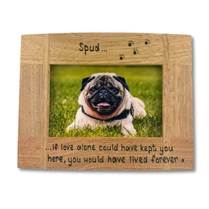 Dog Cat Memorial Loss Personalised Oak Photo Frame | If Love Alone Quote - Picture 1 of 11