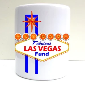 PERSONALISED LAS VEGAS BREAK SAVING FUND PRINT CERAMIC MONEY BOX SAVING POT - Picture 1 of 4