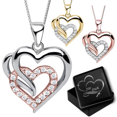 Damen Halskette mit Herz echt 925 Silber Gravur Schmuck Box für Frauen Geschenk - Bild 1 von 4
