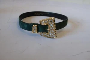 *NWOT Womens Bloomingdale's Green Gold Suede Belt S - Picture 1 of 6