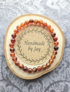 6MM ORANGE BLOOD DRAGONS VEIN AGATE CRYSTAL BEADED GEMSTONE BRACELET - Picture 1 of 2