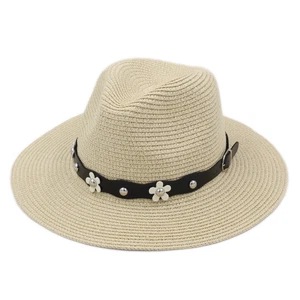 Women's Summer Beach Sun Hat  Panama Hats Fedora Cap Flower Leather Band Travel - Picture 1 of 21