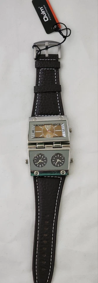 OULM男士腕表模拟棕色皮革表带3副表盘 — 第 1/4 张图片