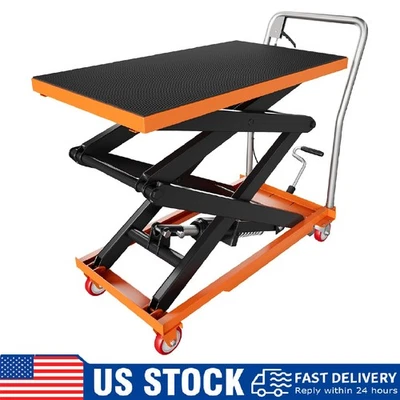 Hydraulic Table Cart ,770Lbs 59" Manual Double Scissor Lift Table with 4 Wheels - Image 1 of 4
