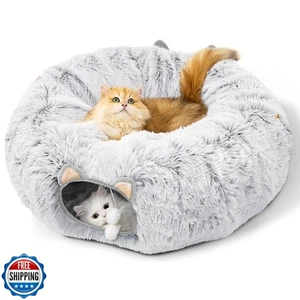 Ousuga Peluche Chat Tunnel Lit pour Chats d'Intérieur, Grand Donut Tunnel Jouets avec Det - Photo 1/5