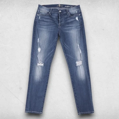 7 For All Mankind Jeans Women 28 Dark Wash Josefina Distressed Casual Boho Y2K - Image 1 of 4