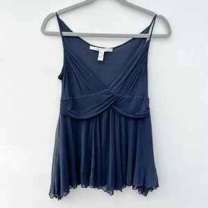 Diane Von Furstenberg Size M ‘Birch’ Silk Navy Strappy Top Floaty Summer Holiday - Picture 1 of 20