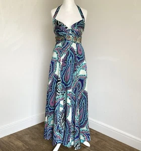 Monsoon Petite dress 10 silk maxi paisley occasion lined halter - Picture 1 of 21