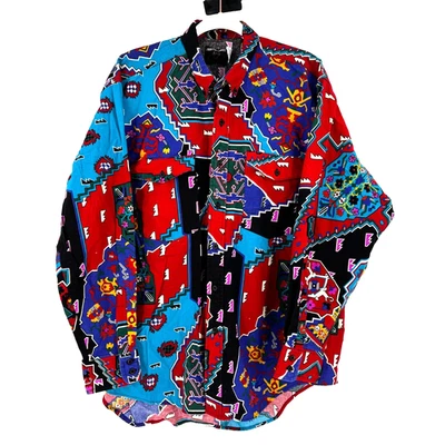 90s Frontier Series Brushpopper Aztec Western Shirt Men's XL Cowboy Landman VTG - Image 1 of 4