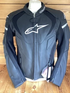 Alpinestars Jaws V3 Black White Mens Leather Motorcycle Motorbike Jacket EU 56 - Picture 1 of 8