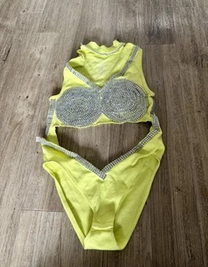 Showgirl strappy leotard burlesque Yellow - Picture 1 of 6