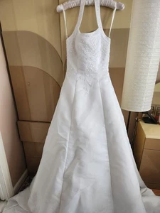 David's Bridal Michaelangelo T8015 Brautkleid Größe 4 weiß Perlen Schleppe - Bild 1 von 24