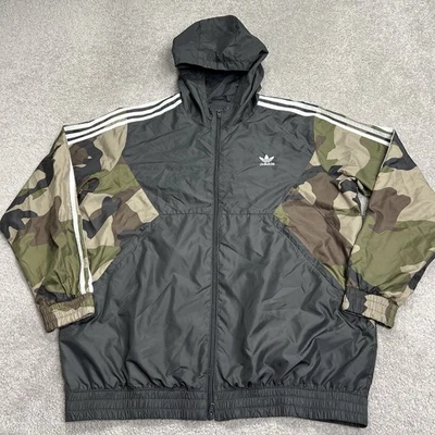 Adidas Jacket Mens XL Originals Trefoil Camo DV2049 Hoodie 3 Stripes Windbreaker - Image 1 of 4