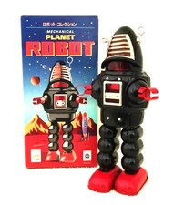 BRAND NEW BLACK TIN WIND UP MECHANICAL PLANET ROBOT MINT