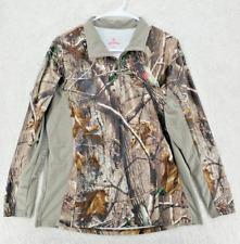  Womens Hunting 1/4 Zip Pullover Brown Camouflage Mock Neck Large Game Winner