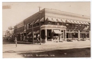 BUSINESS BLOCK CORNER BLOOMER WISCONSIN WI RPPC POSTCARD - Picture 1 of 2