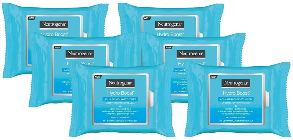 ✅ Neutrogena Hydro Boost Aqua Reinigungstücher Abschminktücher Damen 6er Pack ✅ - Bild 1 von 1