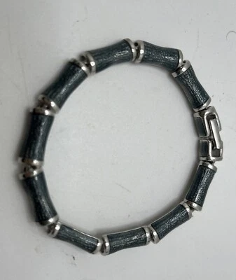 Erwin Pearl French Hand Painted Snakeskin Enamel Bamboo 7.5" Bracelet - Image 1 of 4