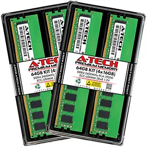 A-Tech 64GB 4x 16GB 2Rx8 PC4-19200E DDR4 2400 MHz ECC UDIMM Server Memory RAM - Picture 1 of 4