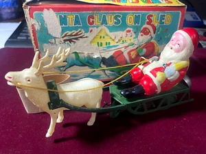 Santa Claus OCCUPIED JAPAN SANTA CLAUS ON SLED WIND UP TOY with Box - Picture 1 of 10