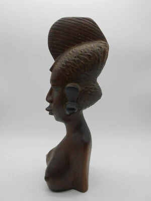 03 ) ART AFRICAIN :  SCULPTURE / STATUE BUSTE DE FEMME EN BOIS " COLA ROUGE " - Photo 1/4