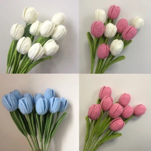 1PC Hand-woven Flower Tulips Artificial Bouquet Crochet Knitting Wedding Party - Bild 1 von 23