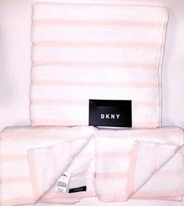 NEW DKNY 3 PC SET PINK+WHITE STRIPES,COTTON ,1 BATH TOWEL+2 HAND TOWEL - Picture 1 of 3