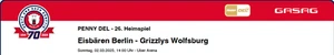 Eishockey - 2 VIP Tickets Eisbären Berlin gegen Grizzlys Wolfsburg 02. März 2025 - Bild 1 von 1