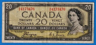 CANADA $20 (1954) BC-33a / P-70a  Circulated DEVIL'S FACE 👿   B/E 4173476 - Image 1 of 3