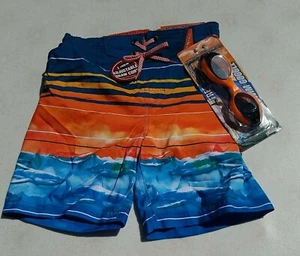 ZEROXPOSUR BOYS SHARK UPF 50+ SWIM SHORTS TRUNKS WITH GOGGLES SIZE 4-5 XS - Picture 1 of 7