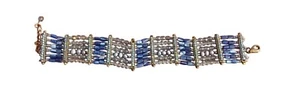 Vtg Sterling Silver Bracelet Glass Shell Beads Pearls Egyptian Revival Adj 8" - Picture 1 of 4