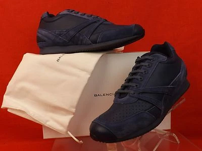 NIB BALENCIAGA BLUE PERFORATED LEATHER SUEDE LOGO SNEAKERS TRAINERS 40 $495 - Image 1 of 4