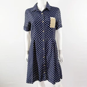 TROVATA Navy Blue Polka Dot DONNA Shirt Dress Size L Casual Party Preppy NEW - Picture 1 of 13