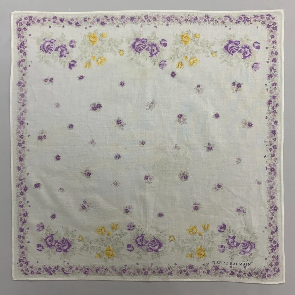 Винтажный Pierre Balmain цветочный белый носовой платок бандана квадратный надежном шейный платок - Изображение 1 из 4
