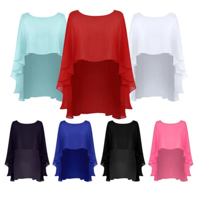 Womens Chiffon Pullover Cape Bolero Long Shawls Wraps Ponchos Cardigan Cover Up - Image 1 of 4