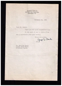 1956 Pennsylvania Senator Joseph Clark Signed Letter Philadelphia Mayor - Picture 1 of 2